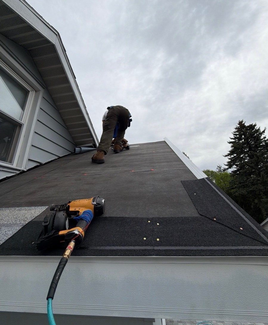 B&G and Sons roof job 1 shingle installation in progress