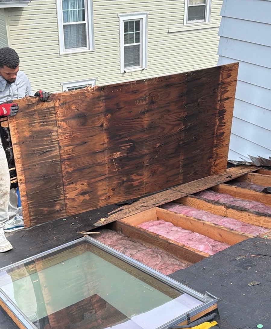 B&G and Sons roof job 1 plywood repair around a skylight